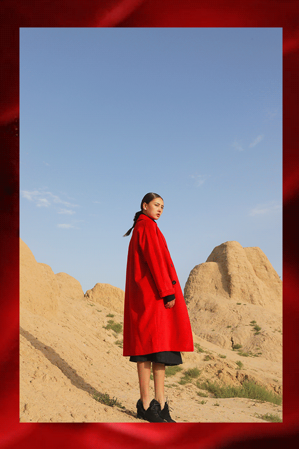素匠女装2018年秋冬新款红色双面呢外套